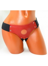 Красные кожаные трусики для страпона - БДСМ Арсенал - купить с доставкой в Грозном
