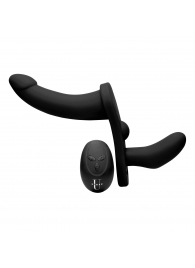 Черный вибрострапон Double Take 10X Double Penetration Vibrating Strap-on Harness - XR Brands - купить с доставкой в Грозном