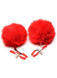 Красные зажимы на соски с помпонами Pom Pom - XR Brands - купить с доставкой в Грозном