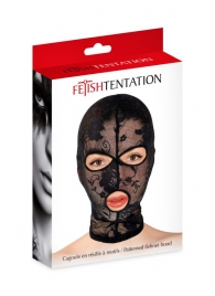 Черная кружевная маска на голову с отверстиями для глаз и рта - Fetish Tentation - купить с доставкой в Грозном