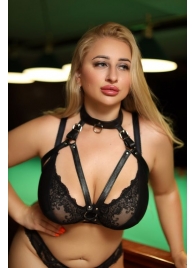 Черная кожаная сбруя с ошейником plus size из нежной кожи - БДСМ Арсенал - купить с доставкой в Грозном