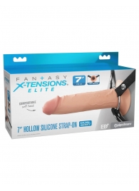Телесный полый страпон на черных ремнях Hollow Silicone Strap-on - 17,8 см. - Pipedream - купить с доставкой в Грозном