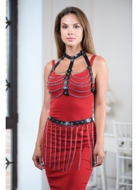 Черно-серебристая портупея-юбка plus size с цепочками - БДСМ Арсенал - купить с доставкой в Грозном