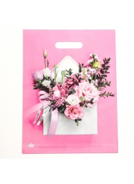 Розовый пакет с цветочным принтом и вырубной ручкой (40х31 см) - Сима-Ленд - купить с доставкой в Грозном