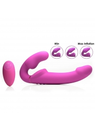 Розовый безремневой страпон с вибрацией и функцией расширения Inflatable Ergo-Fit Strapless Strap-On - XR Brands - купить с доставкой в Грозном