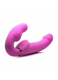 Розовый безремневой страпон с вибрацией и функцией расширения Inflatable Ergo-Fit Strapless Strap-On - XR Brands - купить с доставкой в Грозном