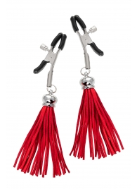 Зажимы на соски «Прищепки» с красными кисточками из замши - Pecado - купить с доставкой в Грозном