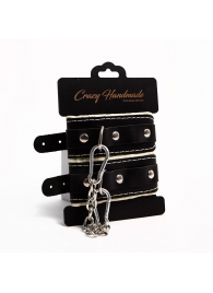 Черные скругленные наручники с мягкой бежевой подкладкой - Crazy Handmade - купить с доставкой в Грозном