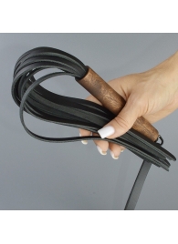 Черная кожаная плеть с деревянной рукоятью - 44 см. - Sitabella - купить с доставкой в Грозном