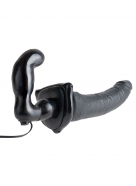 Черный страпон с вагинальной пробкой Deluxe Vibrating Penetrix Strap-On - 19 см. - Pipedream - купить с доставкой в Грозном