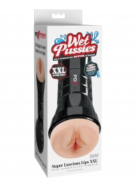 Телесный мастурбатор-вагина в черной колбе Super Luscious Lips XXL - Pipedream - в Грозном купить с доставкой