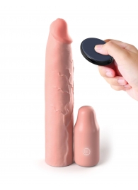 Телесная вибронасадка на член 3  Vibrating Mega X-tension with Remote - 22,9 см. - Pipedream - в Грозном купить с доставкой