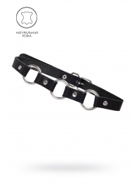 Черный кожаный чокер-ошейник с тремя кольцами - Pecado - купить с доставкой в Грозном