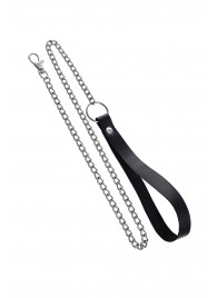 Поводок с ручкой из черной натуральной кожи и карабином для ошейника - Pecado - купить с доставкой в Грозном