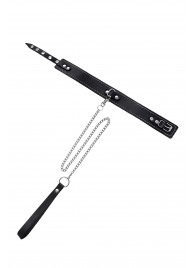 Кожаный двухслойный ошейник с белой строчкой и поводком - Pecado - купить с доставкой в Грозном