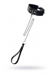 Кожаный двухслойный ошейник с белой строчкой и поводком - Pecado - купить с доставкой в Грозном