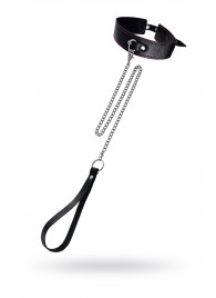 Кожаный двухслойный ошейник с красной строчкой и поводком - Pecado - купить с доставкой в Грозном