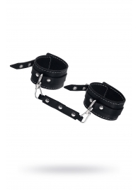 Черные двухслойные кожаные оковы с белой строчкой - Pecado - купить с доставкой в Грозном