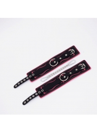 Черно-розовые кожаные оковы с розовой строчкой - Crazy Handmade - купить с доставкой в Грозном