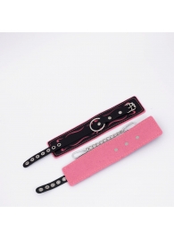 Черно-розовые кожаные оковы с розовой строчкой - Crazy Handmade - купить с доставкой в Грозном