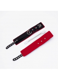 Черно-красные оковы с красной строчкой Sex - Crazy Handmade - купить с доставкой в Грозном