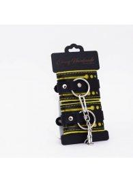 Черно-желтые кожаные наручники с жёлтой строчкой - Crazy Handmade - купить с доставкой в Грозном