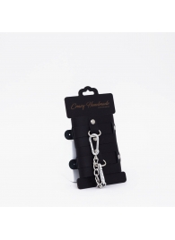 Черные кожаные наручники с хромированной фурнитурой - Crazy Handmade - купить с доставкой в Грозном