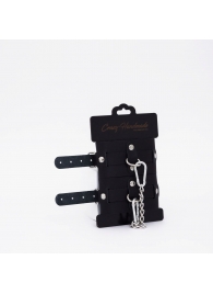 Черные кожаные оковы с хромированной фурнитурой - Crazy Handmade - купить с доставкой в Грозном