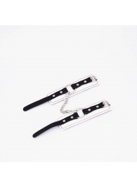 Бело-красные кожаные наручники - Crazy Handmade - купить с доставкой в Грозном