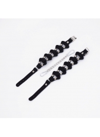 Черные кожаные наручники из звеньев - Crazy Handmade - купить с доставкой в Грозном