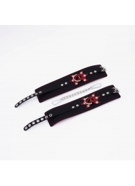 Черные кожаные оковы с красным декором и строчкой - Crazy Handmade - купить с доставкой в Грозном