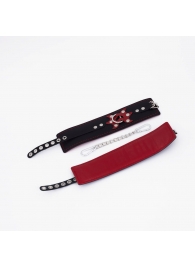 Черные кожаные оковы с красным декором и строчкой - Crazy Handmade - купить с доставкой в Грозном