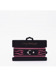 Черно-розовый кожаный ошейник с розовой строчкой - Crazy Handmade - купить с доставкой в Грозном