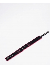 Черно-розовый кожаный ошейник с розовой строчкой - Crazy Handmade - купить с доставкой в Грозном