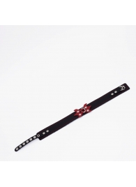 Черный ошейник с красным декором и строчкой - Crazy Handmade - купить с доставкой в Грозном