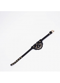 Черный фигурный кожаный ошейник с золотистой фурнитурой - Crazy Handmade - купить с доставкой в Грозном