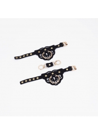 Черные наручники с золотистой фурнитурой - Crazy Handmade - купить с доставкой в Грозном
