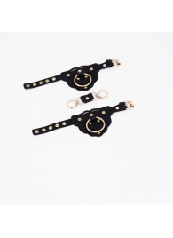 Черные наручники с золотистой фурнитурой - Crazy Handmade - купить с доставкой в Грозном