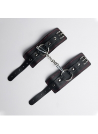 Черные кожаные наручники с красной строчкой - Crazy Handmade - купить с доставкой в Грозном