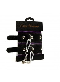 Черно-фиолетовые скругленные наручники с мягкой подкладкой - Crazy Handmade - купить с доставкой в Грозном