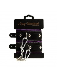 Черно-фиолетовые скругленные наручники с мягкой подкладкой - Crazy Handmade - купить с доставкой в Грозном