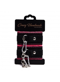 Черно-розовые скругленные наручники с мягкой подкладкой - Crazy Handmade - купить с доставкой в Грозном