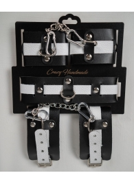 Набор фиксаторов из черной и белой натуральной кожи - Crazy Handmade - купить с доставкой в Грозном