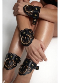 Черные кожаные оковы с резными узорами и клепками - Crazy Handmade - купить с доставкой в Грозном