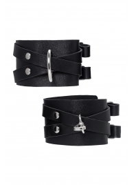Черные кожаные оковы с двумя перекрёстными ремешками - Pecado - купить с доставкой в Грозном