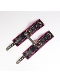 Черные кожаные оковы с розовой строчкой - Crazy Handmade - купить с доставкой в Грозном