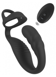 Черное эрекционное кольцо со стимуляцией промежности и анальной пробкой Cock Ring with RC Prostate Plug - Orion - в Грозном купить с доставкой