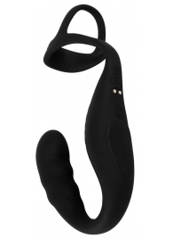 Черное эрекционное кольцо со стимуляцией промежности и анальной пробкой Cock Ring with RC Prostate Plug - Orion - в Грозном купить с доставкой