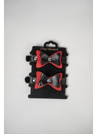 Черно-красные кожаные наручники с бантиками - Crazy Handmade - купить с доставкой в Грозном