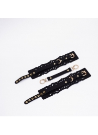 Черный кожаные оковы с узорами и золотистой фурнитурой - Crazy Handmade - купить с доставкой в Грозном